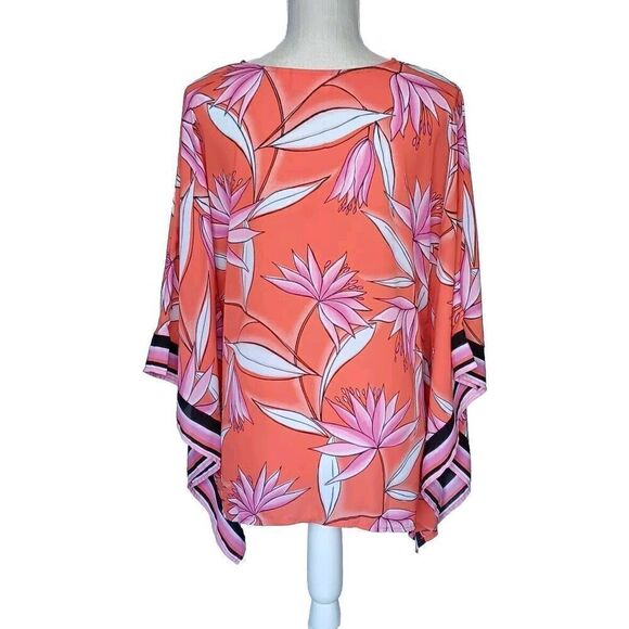 Belle by Kim Gravel Size XXS Orange/Pink Poncho Style Oversized Blouse - Picture 3 of 7